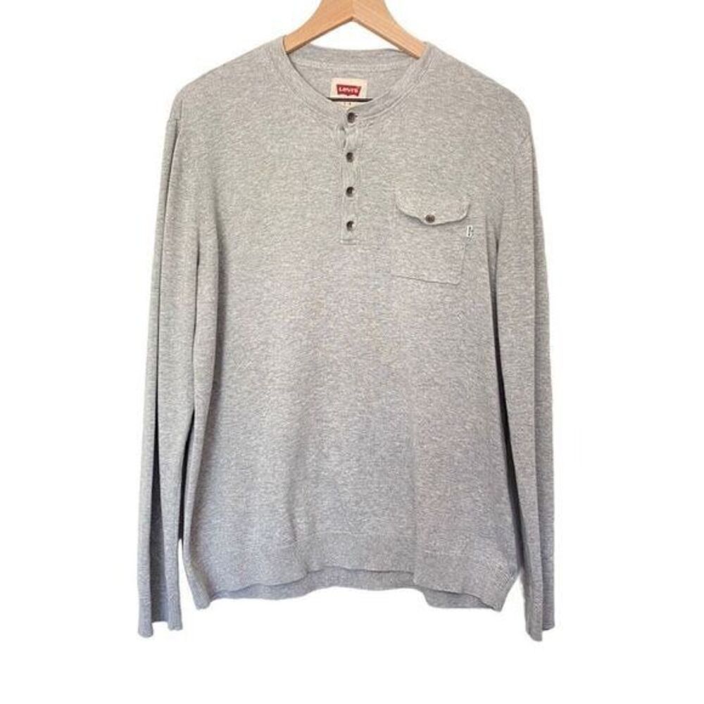 Levi's Large Gray Long Sleeve Shirt Pocket Casual Lightweight Knit Top